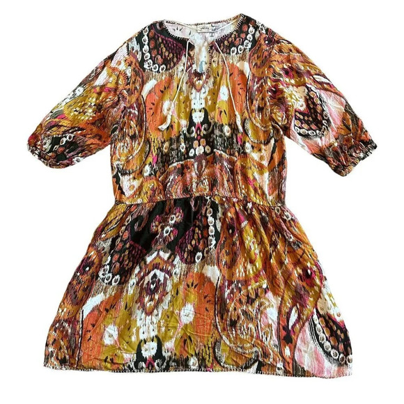 Ariat Abstract Print Dress Western 3/4 Sleeves Drop Waist Bold Size XL Women's - Picture 1 of 12